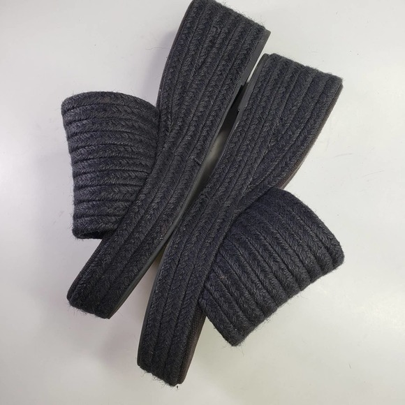 J.Crew Platform Wedge‎ Espadrilles Wedge Slide Sandals 10 Black Jute - Picture 4 of 7